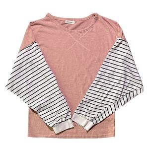 AndTheWhy Round Neck Colorblock Pink Long Sleeve T-Shirt Small